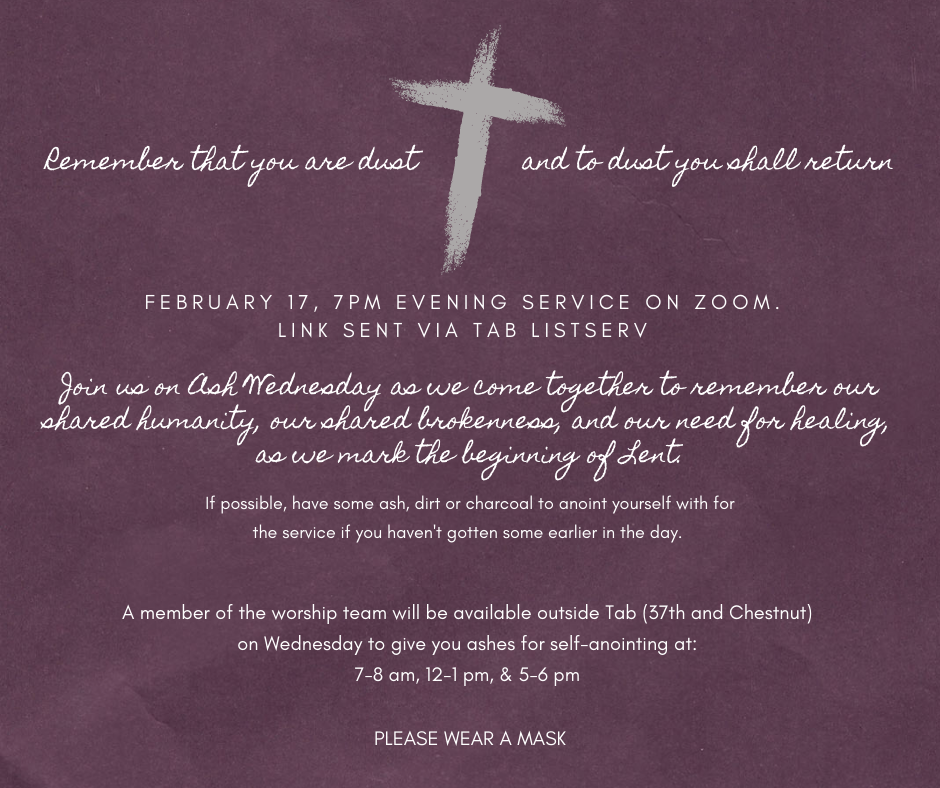 Ash Wednesday, 2/17 – Tabernacle United Church – Philadelphia ...